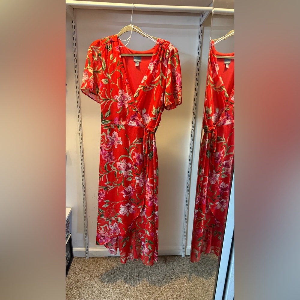 Rabbit Rabbit Rabbit Red Floral High-Low Wrap Dress